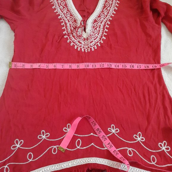 Red Embroidered Asymmetrical Long Sleeve Tunic - Picture 11 of 14